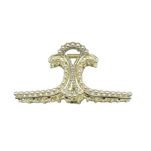 Luxury alloy metal pearl and rhinestone claw clip High quality stylish women's hair clip