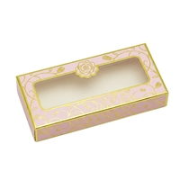 Boîtes cadeaux personnalisées rose pâle avec fenêtre, emblème rose métallique et motif spirale, et or, pour la vente en gros et la distribution en vrac