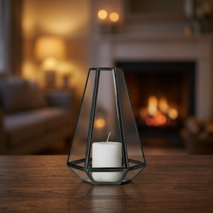 Farol de Hierro Geométrico para Velas, Acabado Negro, Resistente al Calor, Decoración para el Hogar - Product Image 2