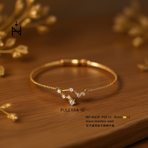 Bracciale Gemini in acciaio inossidabile con diamanti Pulsera 12 mm tono oro Gioielli zodiacali - Product Image 2