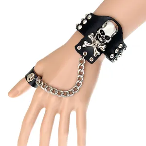 European and American punk style rock ring conjoined ghost head leather bracelet Dance show accessories Hot new gift