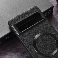 Étui de téléphone magnétique en cuir PU motif litchi motif CD métallique pour Google Pixel 9 PRO XL 8A 7 6 PRO Étui de téléphone de luxe