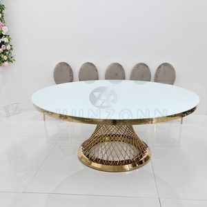 Mesa de comedor <span class=keywords><strong>Soho</strong></span> Twist de lujo moderno con tapa de cristal dorado de acero inoxidable Diseños de sillas de boda de nuevo estilo Uso de hotel al aire libre - Product Image 3