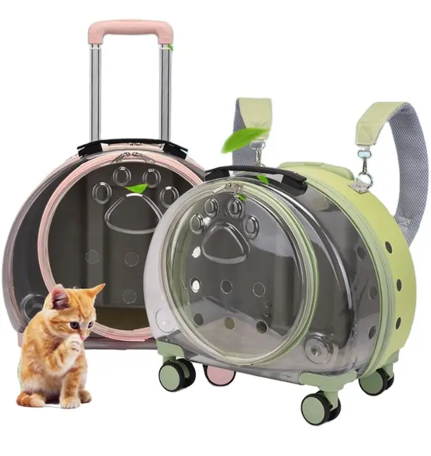 Pet Dog Cat Ba Lô Với Bánh Xe Thoáng Khí Xe Đẩy Pet Tàu Sân Bay Du Lịch Hộp Mèo Vận Chuyển Hãng Hàng Không Đã Được Phê Duyệt