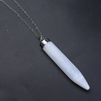 Pendentif rectangulaire en sélénite blanche naturelle du Maroc, chaîne en argent doré, collier, bijoux énergétiques en cristal de guérison