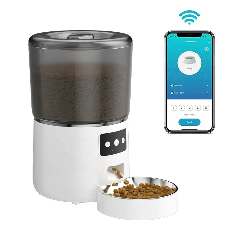 Distribuidor inteligente de comida para gatos 4L com cronometragem automática para cães e gatos com tigelas de aço inoxidável