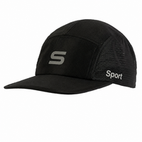 Gorra de Béisbol Negra de Malla de Cinco Paneles, Transpirable, Deportiva, con Visera Plana, Logotipo Personalizado, para Correr al Aire Libre, para Hombres y Mujeres