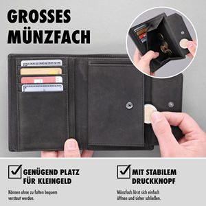 Cartera de Cuero para Hombre con Protección RFID, Monedero de Gran Capacidad con Compartimento para Monedas, Cartera Bifold de Cuero Genuino para Hombre - Product Image 3