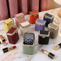 Hothome Mini Porte-monnaie en cuir véritable pour femme, motif litchi, avec miroir, pochette portable pour rouge à lèvres, trousse de maquillage quotidienne, style frais et doux