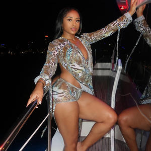 Yeni degrade leopar baskı 2 parça Set salıncak yaka uzun kollu Backless üst ve İpli şort takımı Trendy iki parçalı takım elbise - Product Image 4