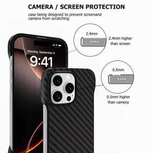 Funda <span class=keywords><strong>para</strong></span> Teléfono Móvil de Sarga Negra Jade con Protector de Lente, Carcasa Clásica de Fibra de Carbono Aramida <span class=keywords><strong>para</strong></span> iPhone 16 Pro Max - Product Image 6