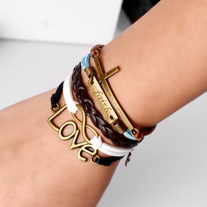 Hope Faith Love Cross Bracelet en cuir PU pour fils Anniversaire Noël Cadeaux de Pâques - Product Image 1