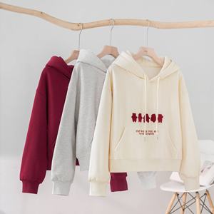 Felpa con cappuccio da donna in morbido cotone caldo e morbido da donna spazzolato alla moda in maglia Casual classico con ricamo orso - Product Image 6