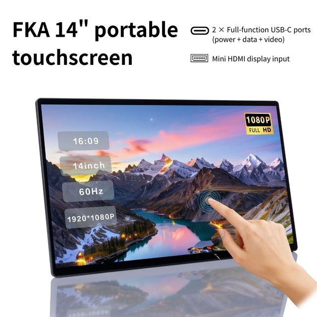14 Inch Touchscreen Portable Monitor for Laptop with 1500:1 Contrast Ratio External Display