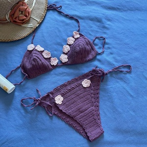 Conjunto de Bikini de Dos Piezas con Flores Bordadas a Mano en 3D, Tejido de Spandex, Personalizado por el Fabricante, Traje de Baño Sexy para Mujer - Product Image 1