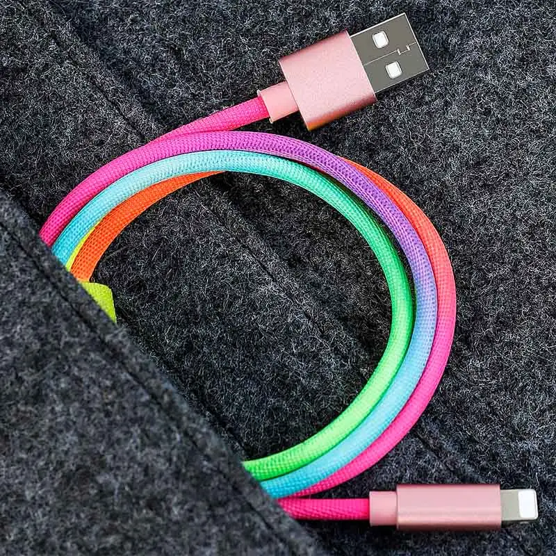 Rainbow Colorful Weave Braided Metal Case USB A To Lighting 8 Pin 2.4A Fast Charge Data Cable For IPhone IOS Devices