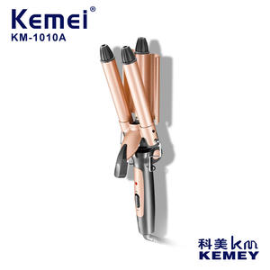 Fer à friser Kemei à trois tubes 1,5 pouce couleur champagne, pliable, avec écran LED, design portable - Product Image 5