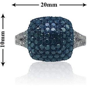 Anillo de plata de ley 925 con cúpula cuadrada y diamantes naturales azules y blancos de 1.17 quilates de talla brillante redonda para compromiso femenino - Product Image 6