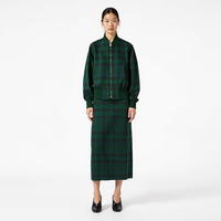 Veste bomber courte personnalisée pour femme, décontractée, légère, à carreaux, col montant, zippée, verte et noire, avec poches