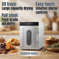Déshydrateur alimentaire commercial et domestique KR à 24 plateaux, acier inoxydable 304, 2000W, qualité industrielle, 30~90 ℃   Plage de température pour l'électrique