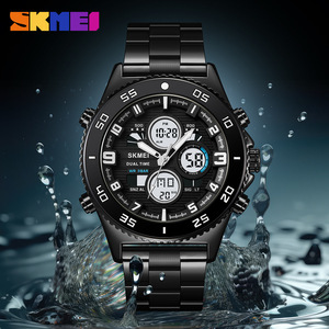 Skmei Men's Dual Time Digital Watch Gold Stainless Steel Band 3Bar Water Resistant Multifunction Quartz Watch - Product Image 3