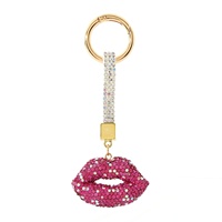 Personnalisable cristal rouge lèvre porte-clés personnalisé métal voiture porte-clés strass femmes sac pendentif bijoux suspendus décoration