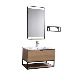 Home Bathroom Furniture Oak Wood Wall Hung Bathroom Vanity With Sink