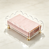 Support à serviettes personnalisé en acrylique transparent festonné avec base dorée, plateau à mouchoirs pour salle de bain, coiffeuse, hôtel
