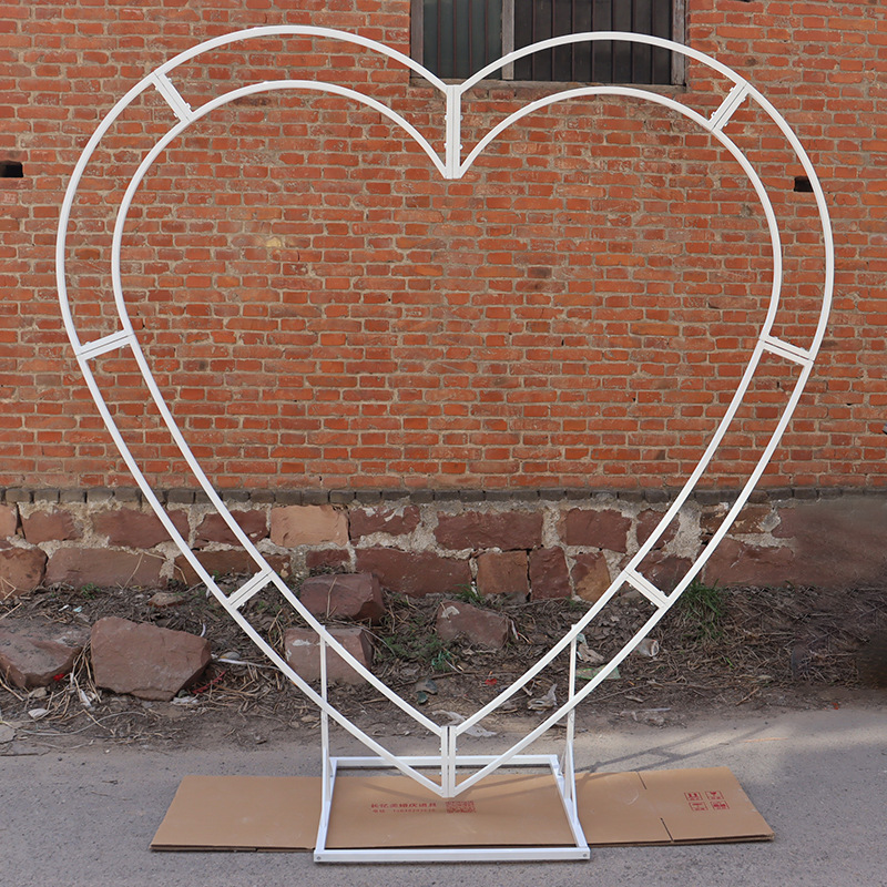 New Outdoor Wedding Balloon Party Decoration Floral Iron Double Pole Metal Shelf Heart-Shaped Arch Flat Floral Props for