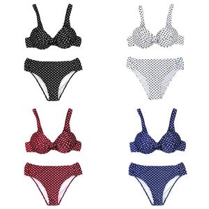 Maillot de bain bikini sexy personnalisé pour femme, taille haute, imprimé à pois, dos nu, push-up, tenue de plage - Product Image 1