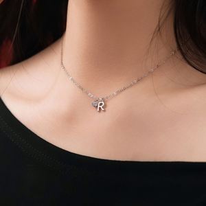Dylam Dainty <b>Initial</b> Necklace Rhodium Plated 925 <b>Silver</b> 5A Zirconia Tiny -R- Letters Monogram <b>Pendant</b> Necklaces for Women - Product Image 3