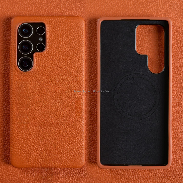 High Quality Shockproof Full Cover Lichee Pattern Genuine Leather Strong Magnetic Phone Case for Samsung S26 S25 S24 Plus Ultra