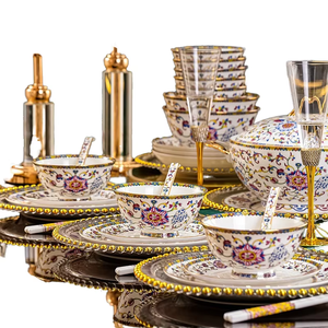 <span class=keywords><strong>Service</strong></span> de table en porcelaine blanche à bord <span class=keywords><strong>doré</strong></span> de luxe, style européen, motif floral émaillé, bols à soupe, <span class=keywords><strong>vaisselle</strong></span> de mariage - Product Image 2