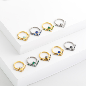 Gioielli per Piercing all'Ingrosso, Anello Segmentato a Cerniera in Titanio ASTM F136 con Zirconi, per Conchiglia, Elica, Orecchio e Naso - Product Image 5