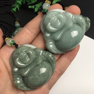 Tallado de gran tamaño 45mm verde Jadite Jade Laughing Buddha escultura colgante collar para hombres y mujeres - Product Image 3