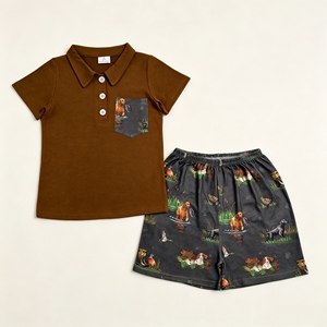 Conjunto de Ropa para Niño Pequeño BSSO2014 Rts, Estilo Boutique, Color Marrón, Tela de Seda de Leche, Venta al por Mayor, Manga Corta, Disponible en Stock - Product Image 1