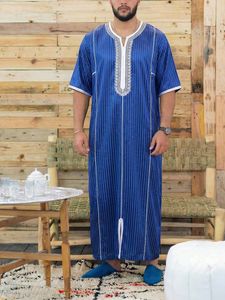 Túnicas Largas para Hombres Musulmanes, Kimonos Juba de Estilo Marroquí con <span class=keywords><strong>Bordado</strong></span> y Rayas de Manga Corta para Hombres Árabes - Product Image 3