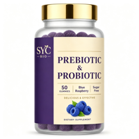 SYC BIO Probiotiques Prébiotiques Vitamines Gommes Confort Doux 50 Unités Framboise Bleue Adulte Vente en Gros B2B Marque Privée OEM ODM