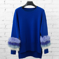 Vente en gros de pulls colorés en fourrure à col rond et poignets en fourrure chandails en tricot pour femmes pulls à la mode avec fourrure