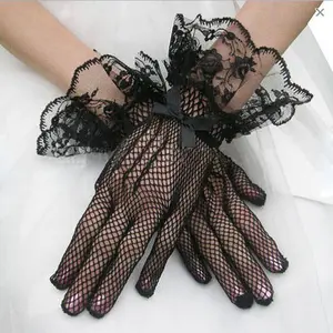 Wedding dress gloves, high elastic knitted mesh S58 black and white lace gloves, performance gloves