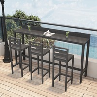 Table de bar extérieure en plastique et bois, style nordique moderne, imperméable, avec structure métallique et chaise longue de style café pour magasin de proximité