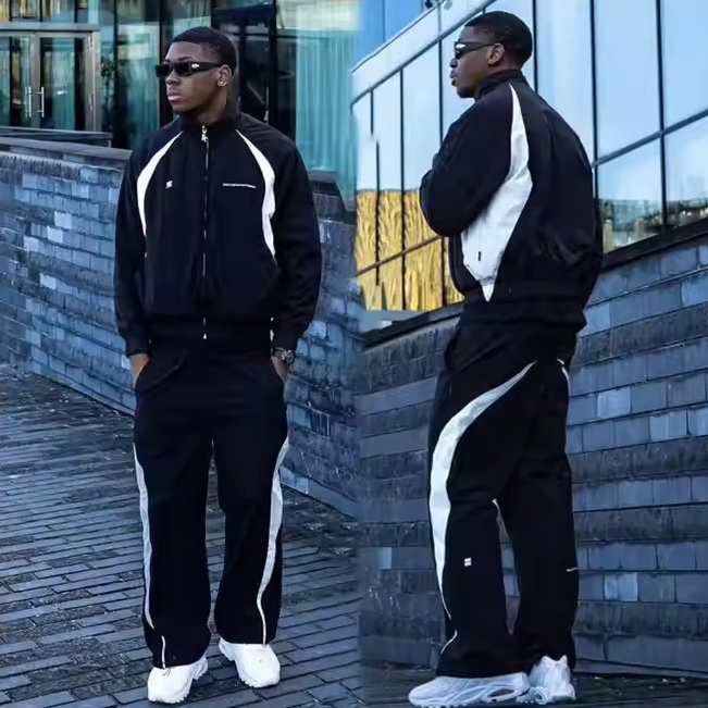 【what up!】上下セット NYLON JACKET PANTS BLACK Men-Polyester-Jogger-Sets-Two-