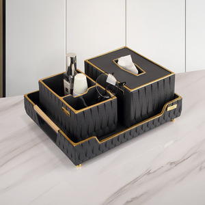 Modern Tissue Box With <b>Remote</b> <b>Holder</b> And Ashtray Resin Living Room Storage Organizer Black Gold Trim Multi Functional - Product Image 2