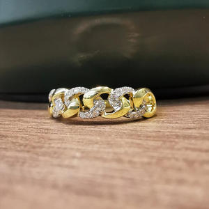 Anillo Q634 de Oro Sólido de 18K con Diamantes Redondos de Corte Brillante y Engaste Pavé, Joyería Fina Unisex para Uso Diario - Product Image 1