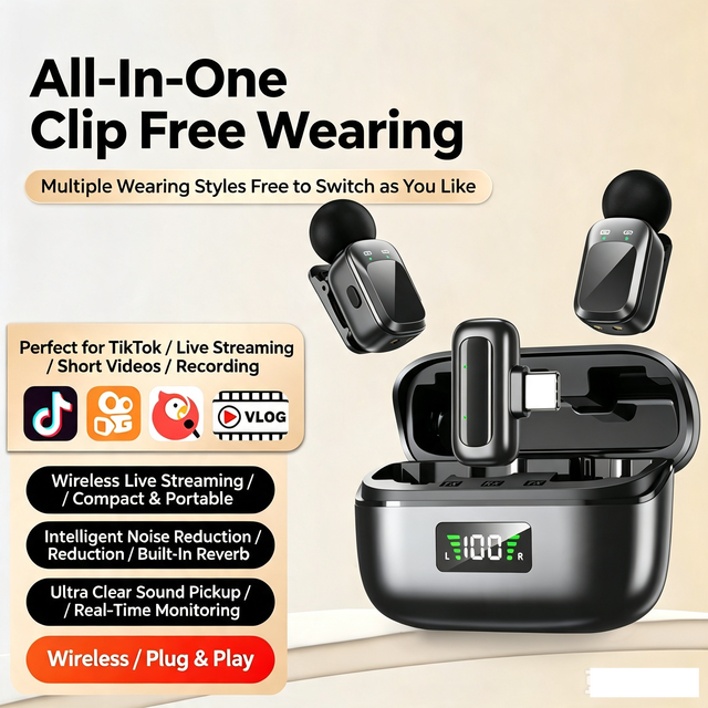 2026 New Mini 2.4G Wireless Collar Clip Lavalier Microphone Noise Reduction Charging Case for Live Streaming Vlog Recording