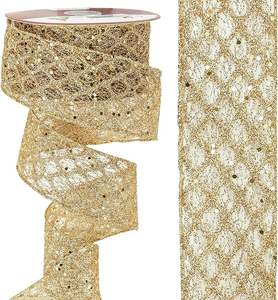 Jatuh natal tepi kawat <span class=keywords><strong>Glitter</strong></span> pita berkabel gulungan emas pita luar ruangan dekoratif poly <span class=keywords><strong>mesh</strong></span> pita untuk karangan bunga - Product Image 4