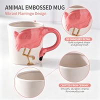 Mug en céramique flamant rose sculpté en 3D, peint à la main, tasse à café ou à thé, cadeau tropical original pour la décoration de la maison ou du bureau