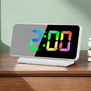 아이들을 위해 침실 디 밍이 가능한 거울 시계 LED 화면 디지털 알람 시계 홈 장식 대형 테이블 시계