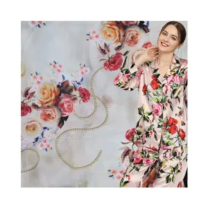 Eco-friendly Factory Wholesale Bridal Polyester Satin Printing Digital Print Flower Satin Fabrics for Women Clothing