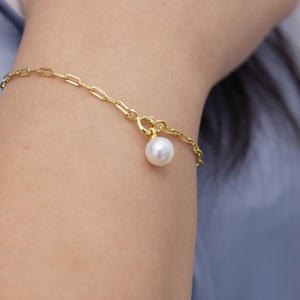 Pulsera de Plata Zhuji S925 con Perla Blanca de Agua Dulce de 8-9 mm, Luz Intensa y Casi Impecable, Venta al por Mayor en Transmisión en Vivo - Product Image 4